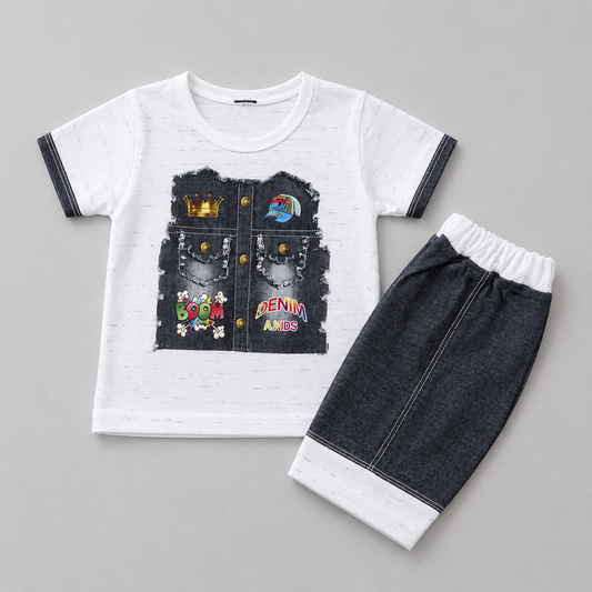 Denim Boom Graphic Shorts Summer Set