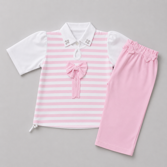 Sweet Stripe Bow Capri Girls Set
