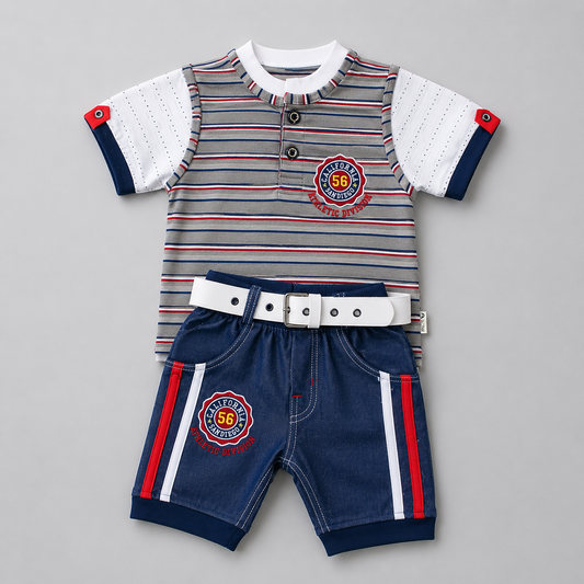 California Athletic Striped Shorts Belt Set