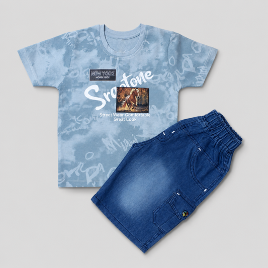 Streetwear Horse Ride Denim Kids Set