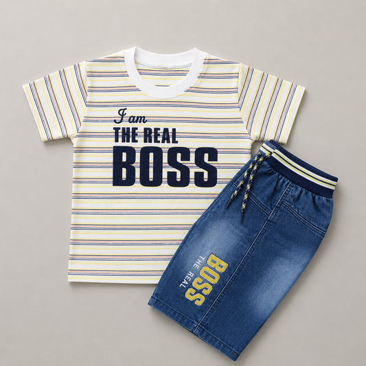 Stylish Boys Boss Denim Shorts Set