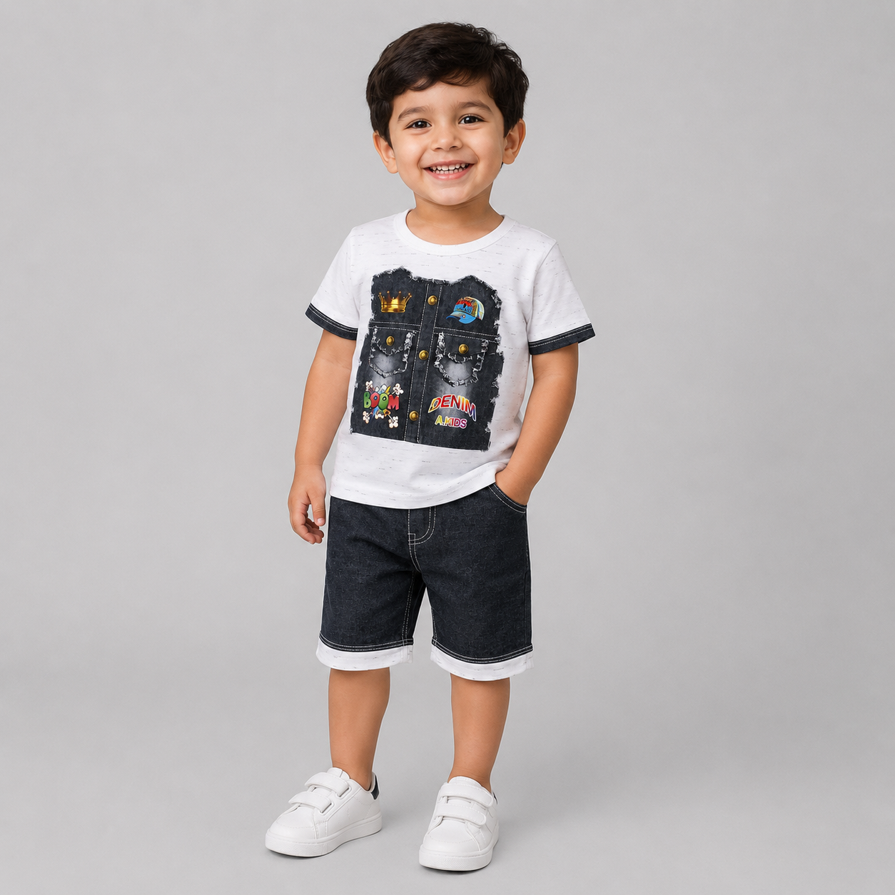 Denim Boom Graphic Shorts Summer Set