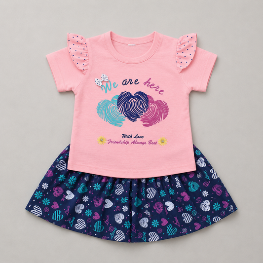 Mint Heart Print Girls Skirt Set