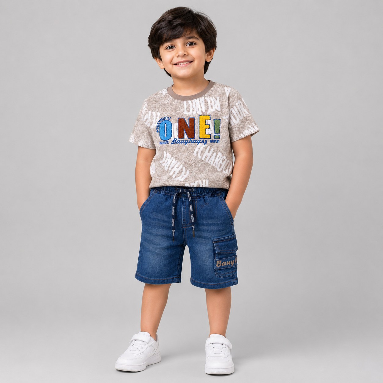 One Embroidered Denim Casual Kids Set