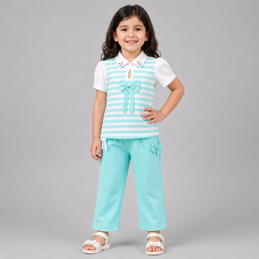 Sweet Stripe Bow Capri Girls Set