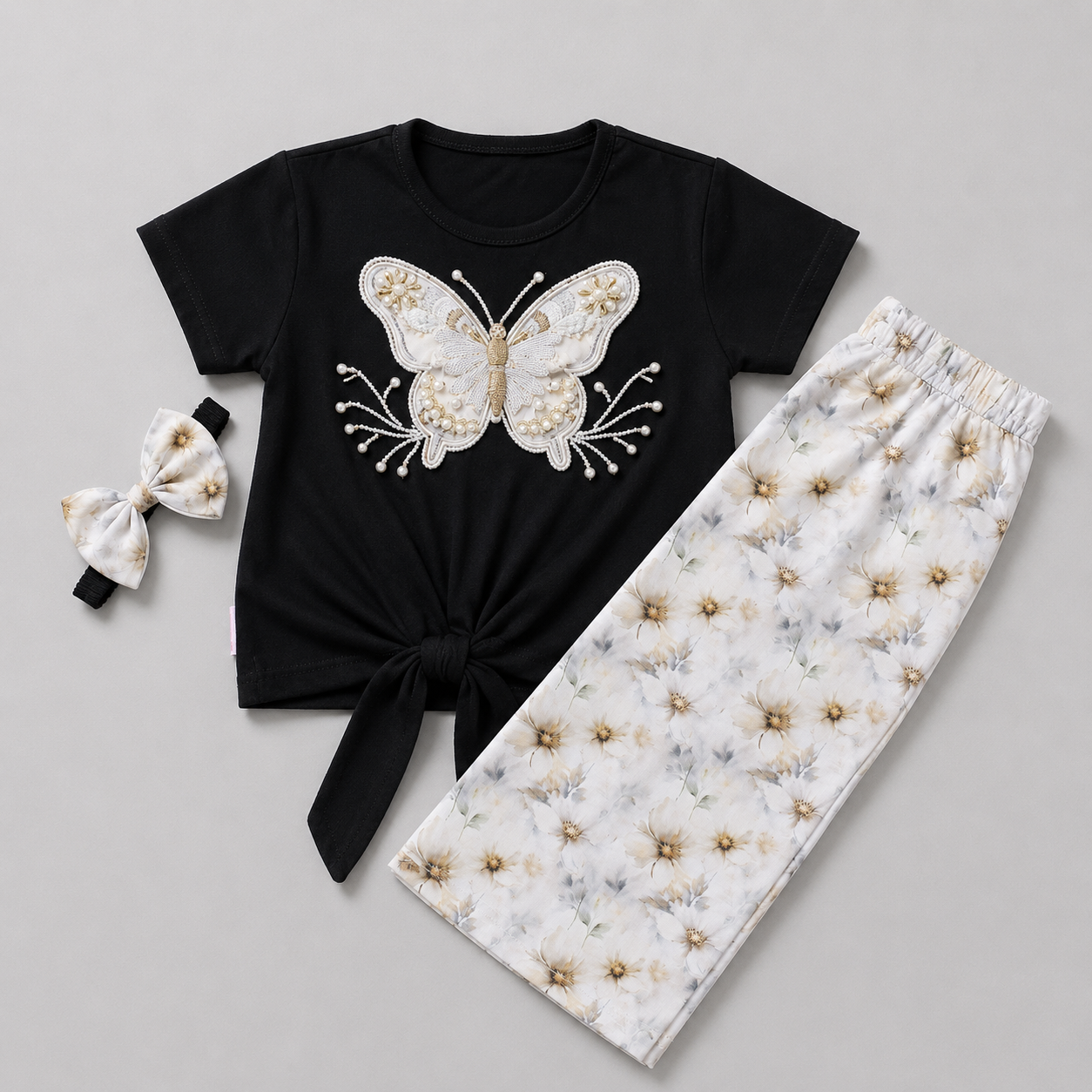 Elegant Butterfly Floral Girls Palazzo Set