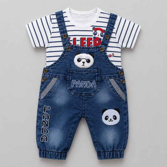 Panda Denim Dungaree Baba Outfit Set