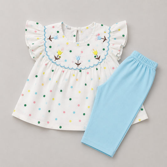 Pastel Polka Dot Girls Summer Set