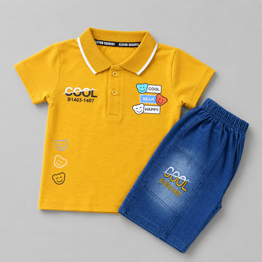 Cool Bear Polo Denim Shorts Set
