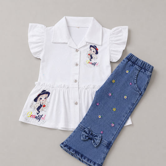 Elegant Beautiful Denim Girls Co-Ord Set