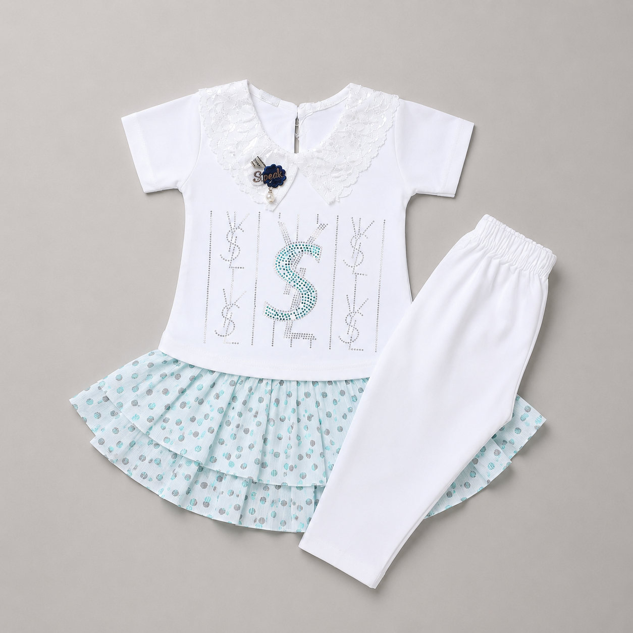 Sweet Lace Collar Girls Frill Co-Ord Set
