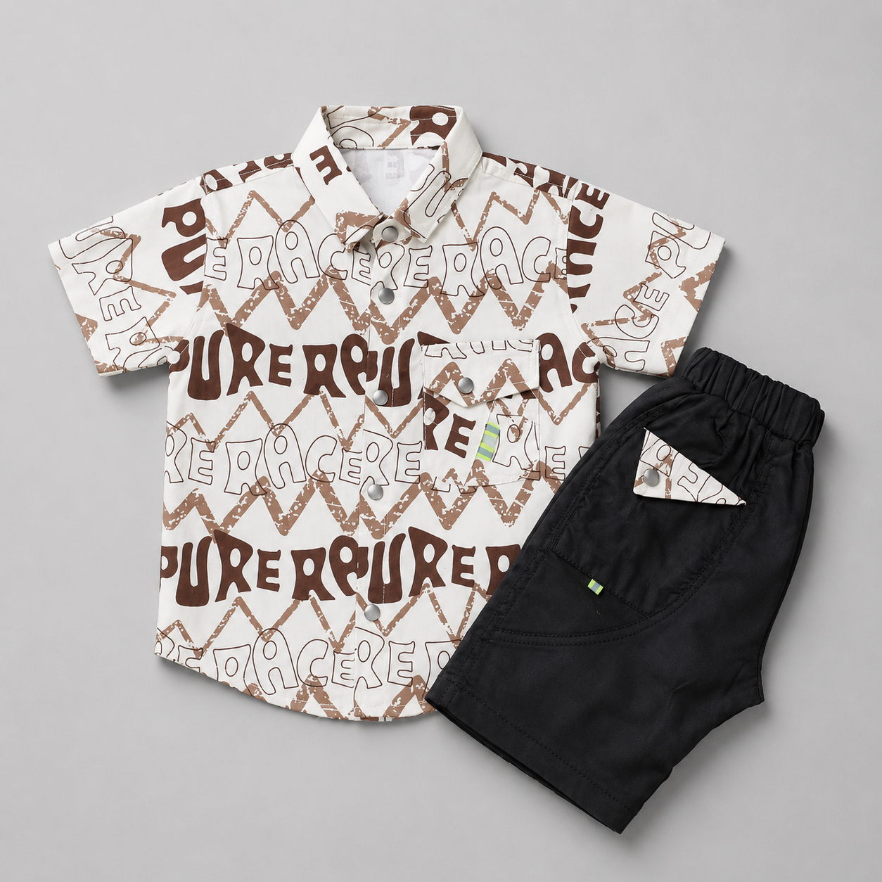 Trendy Printed Boys Shirt & Shorts Co-Ord Set
