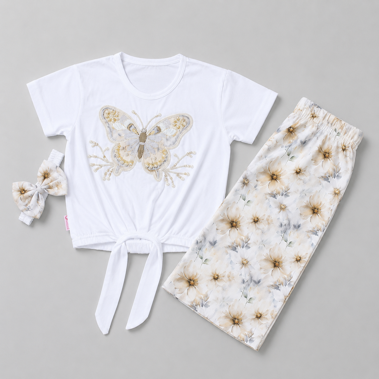 Elegant Butterfly Floral Girls Palazzo Set
