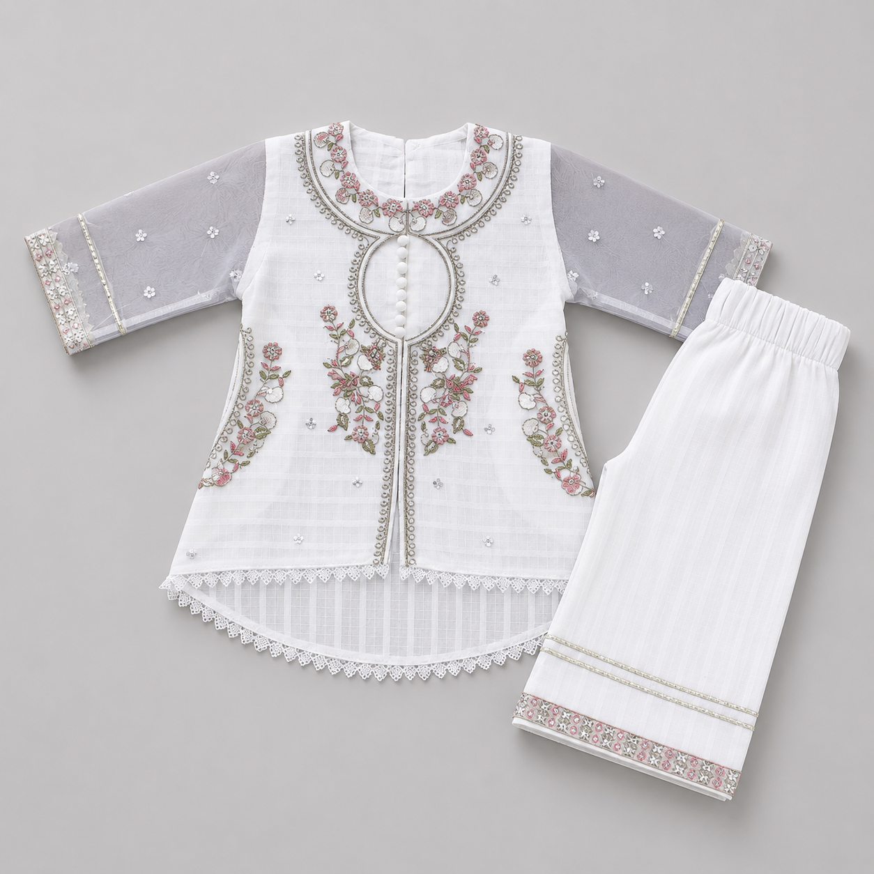 Luxury Floral Embroidered Girls Eastern Set