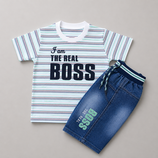 Stylish Boys Boss Denim Shorts Set