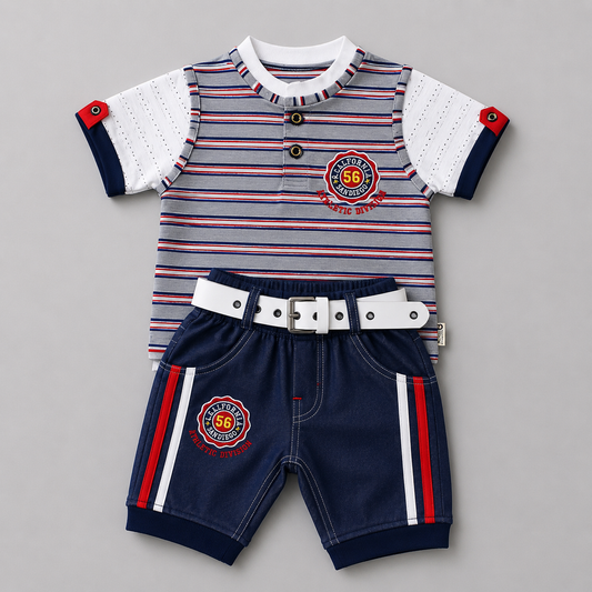 California Athletic Striped Shorts Belt Set