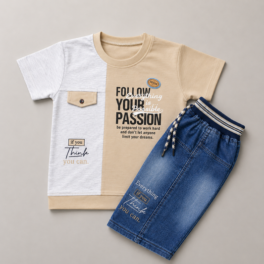 Motivational Boys Denim Shorts Summer Set