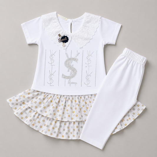 Sweet Lace Collar Girls Frill Co-Ord Set