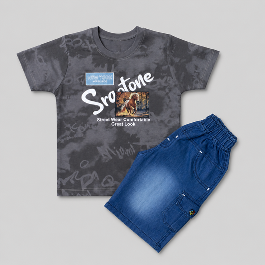 Streetwear Horse Ride Denim Kids Set