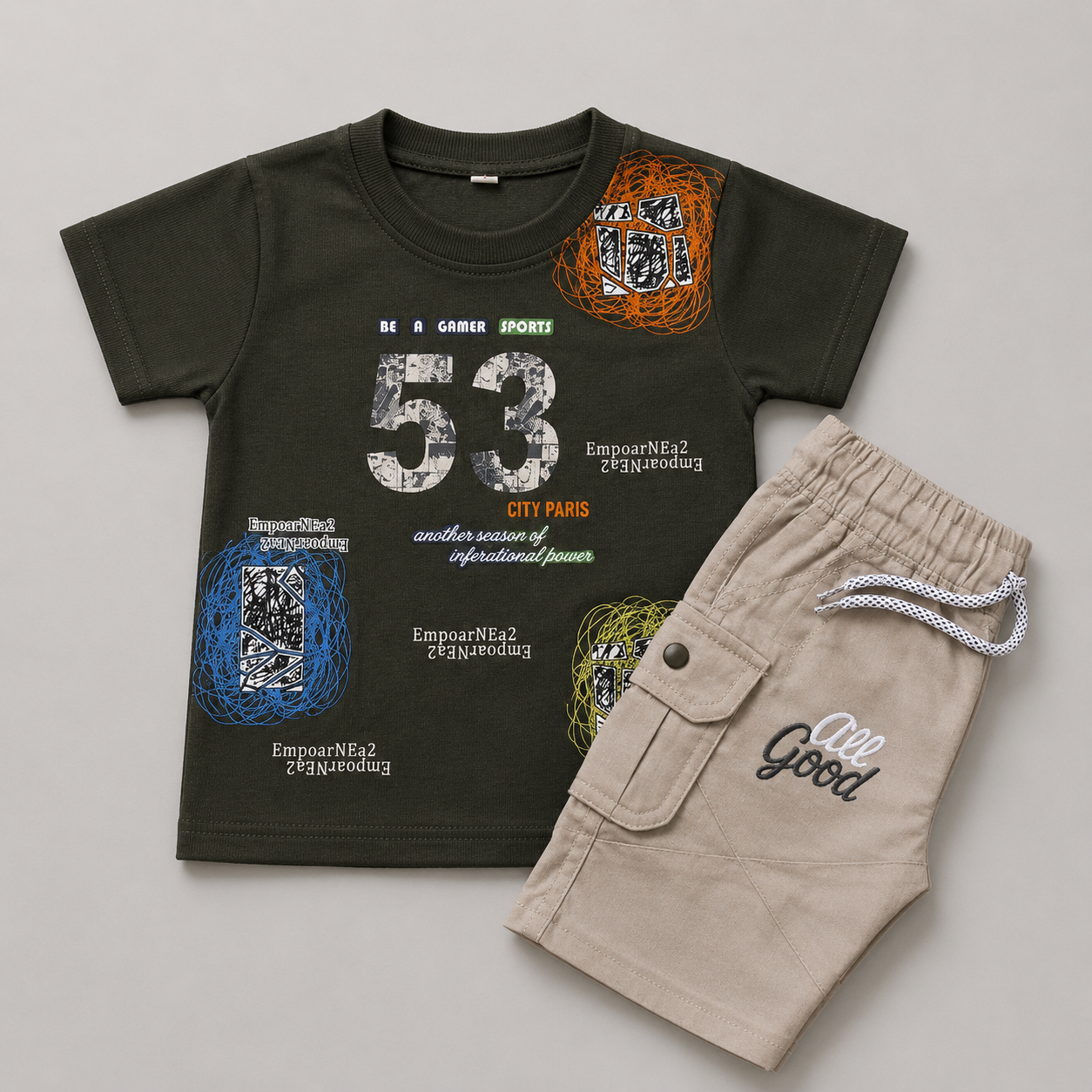 Sporty Street Boys Cargo Shorts Set
