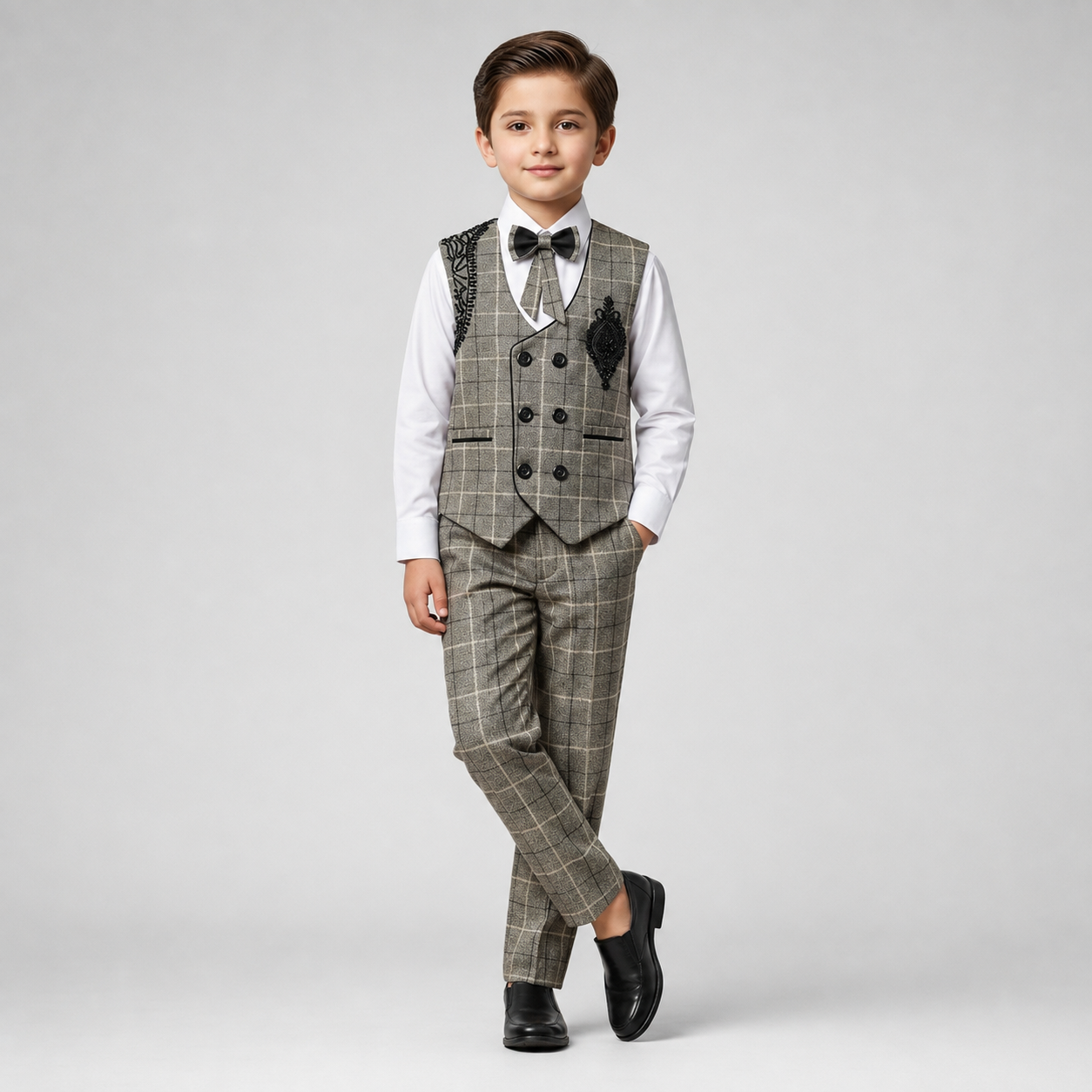 Regal Check Embroidered Boys Formal 3-Piece Set GE7799