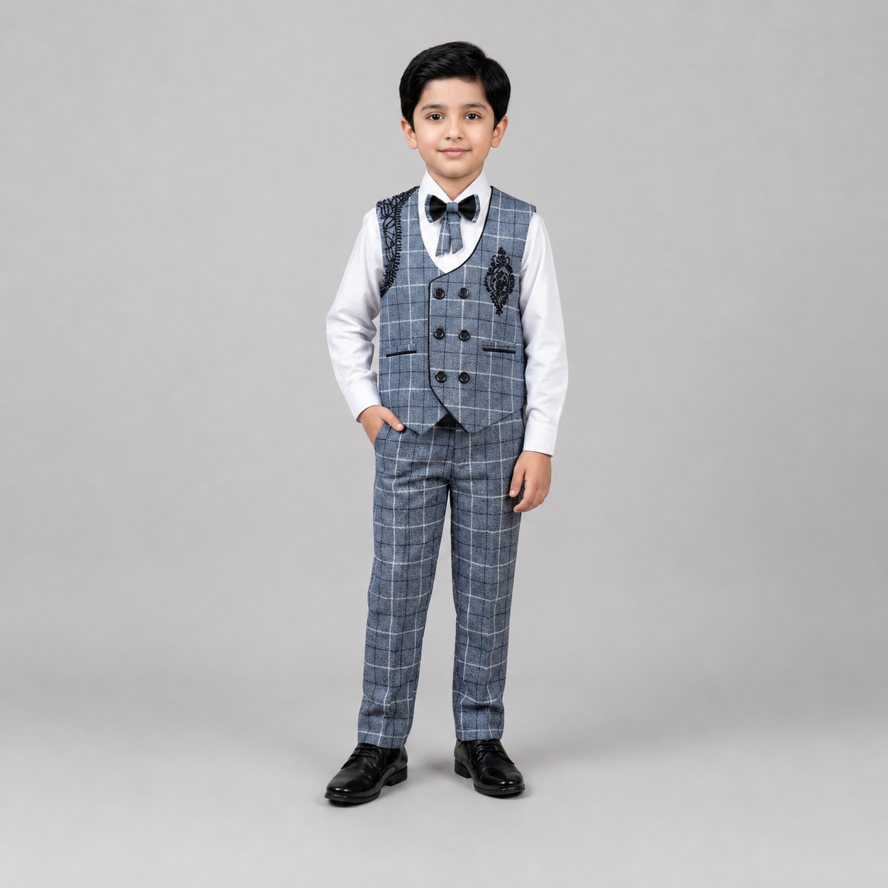 Regal Check Embroidered Boys Formal 3-Piece Set GE7799