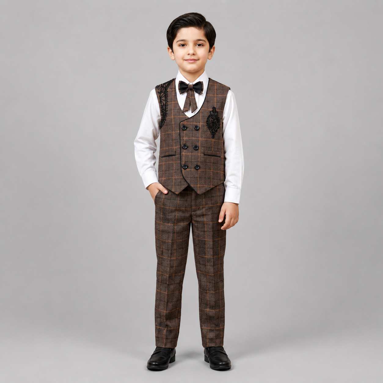 Regal Check Embroidered Boys Formal 3-Piece Set GE7799