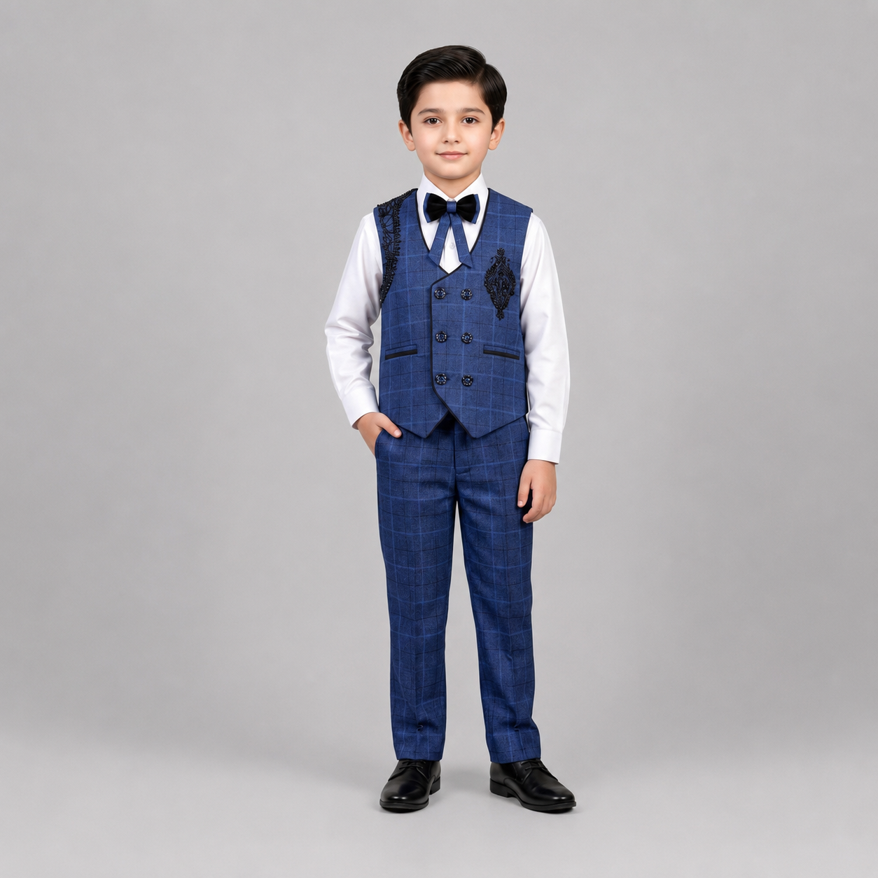 Regal Check Embroidered Boys Formal 3-Piece Set GE7799