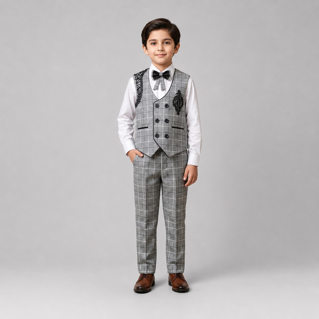 Regal Check Embroidered Boys Formal 3-Piece Set GE7799