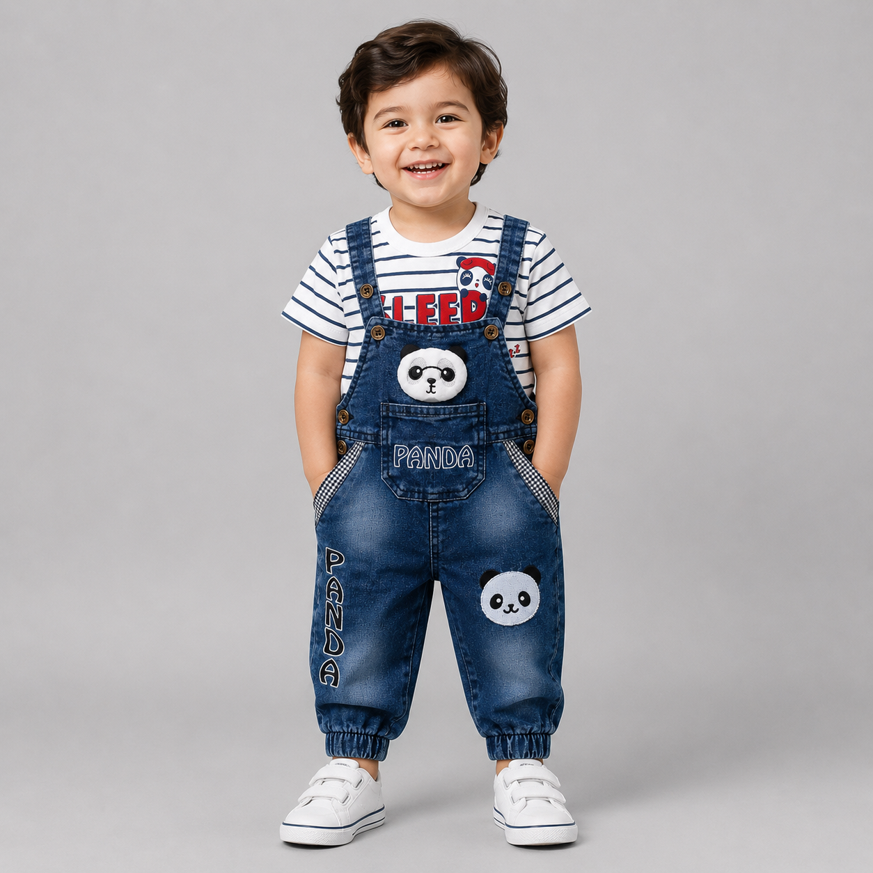 Panda Denim Dungaree Baba Outfit Set
