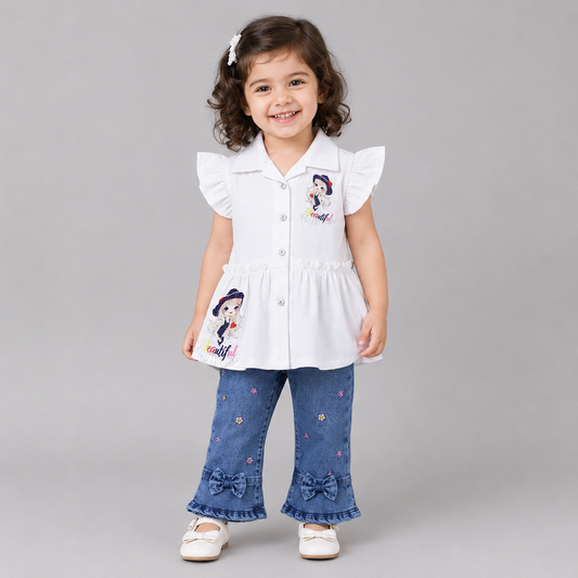 Elegant Beautiful Denim Girls Co-Ord Set