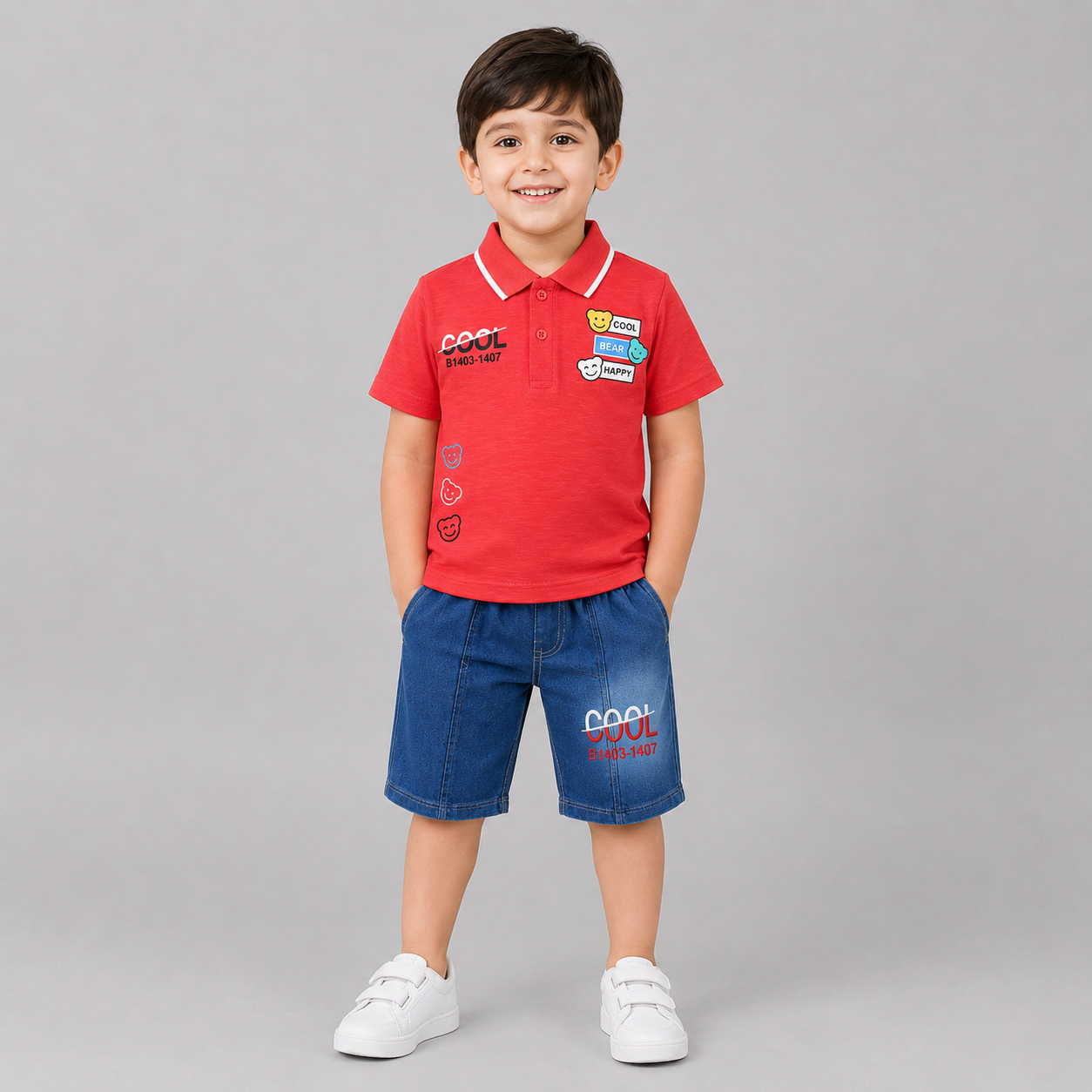 Cool Bear Polo Denim Shorts Set