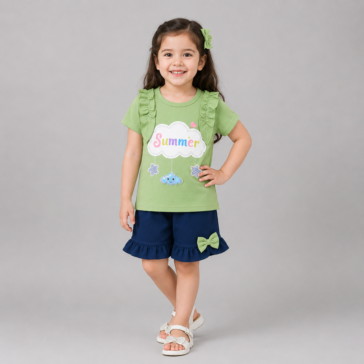 Summer Cloud Ruffle Girls Capri Set